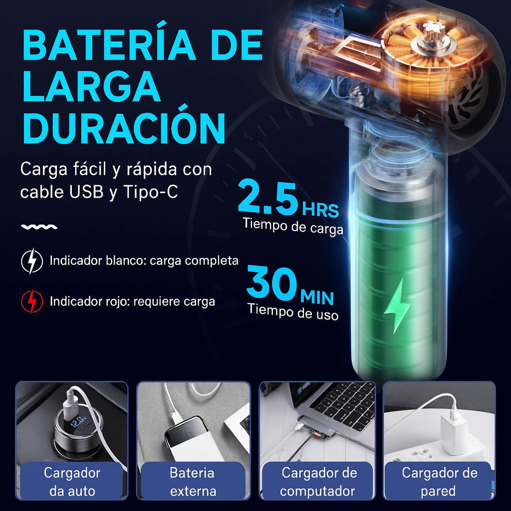 TurboClean Pocket™ Mini Aspiradora 3 en 1 Auto y Hogar