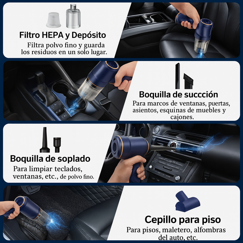 TurboClean Pocket™ Mini Aspiradora 3 en 1 Auto y Hogar