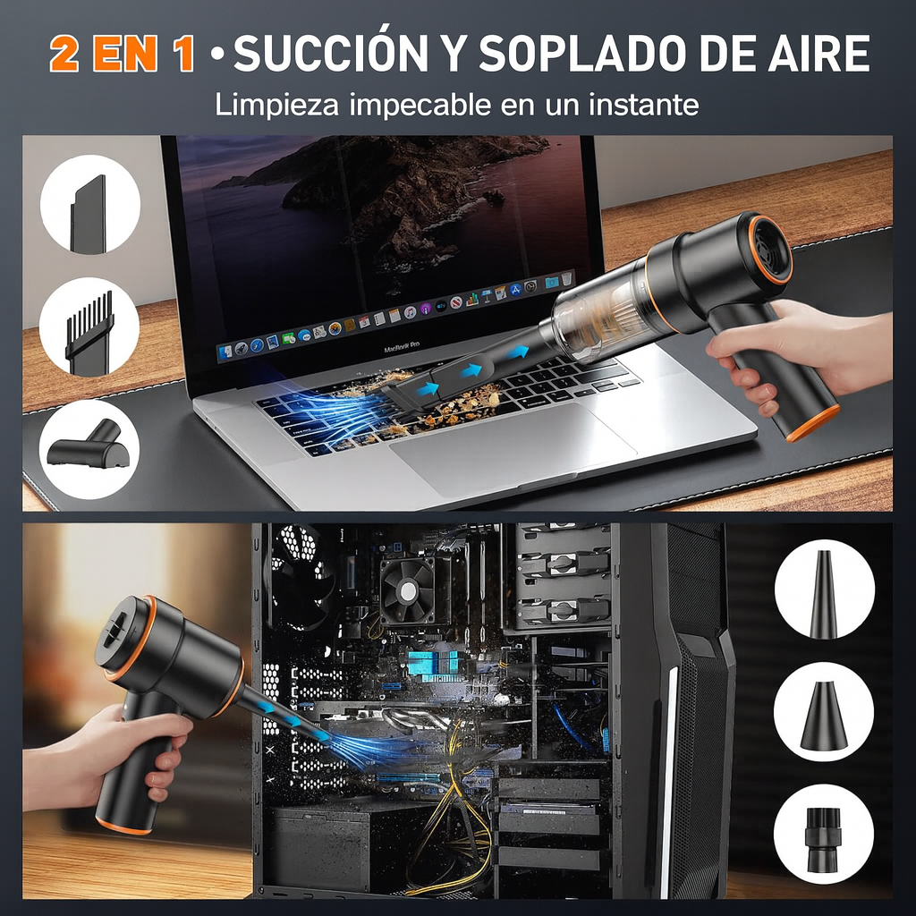 TurboClean Pocket™ Mini Aspiradora 3 en 1 Auto y Hogar