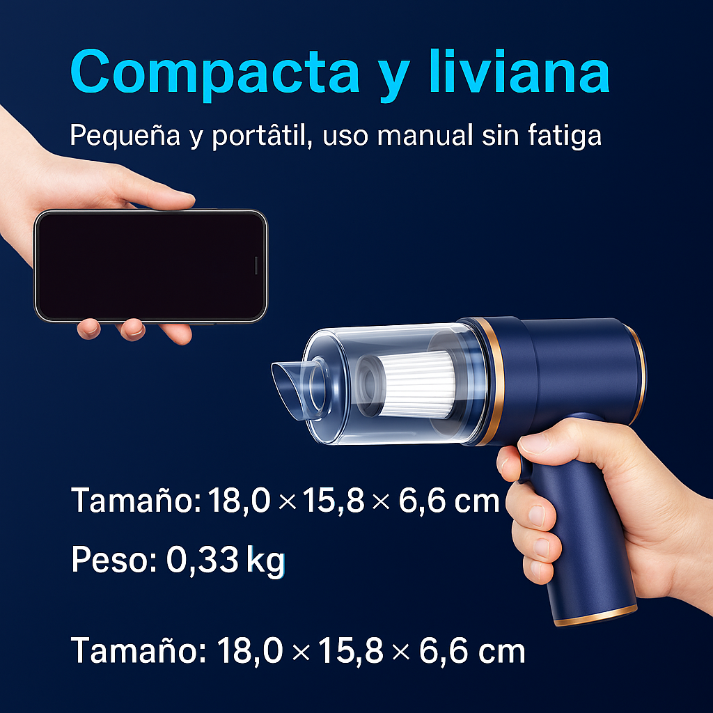 TurboClean Pocket™ Mini Aspiradora 3 en 1 Auto y Hogar