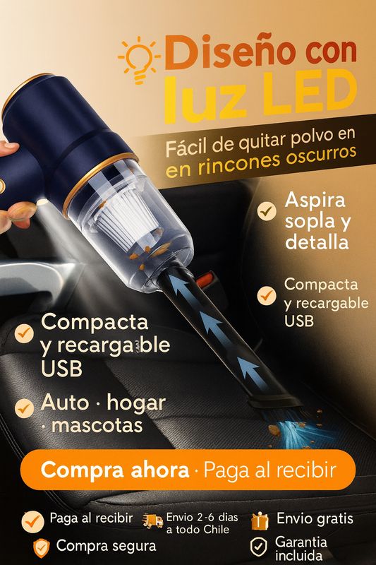 TurboClean Pocket™ Mini Aspiradora 3 en 1 Auto y Hogar