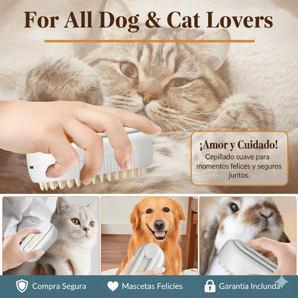 Cepillo Vapor: Limpia · Quita pelos · Masajea